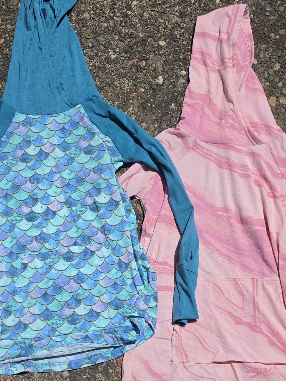 LuLaRoe Tops in Blue Mermaid Scale & Pink Swirl